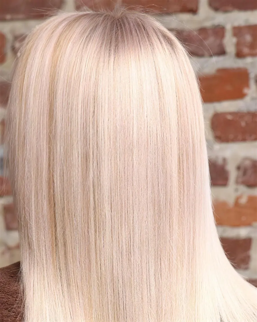 Glattes, pastellblondes Haar von hinten